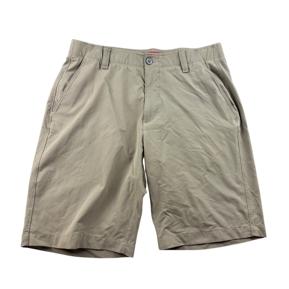 Under Armour Match Play Golf Shorts Men 34W Tan Khaki Flat Front Stretch 1253487